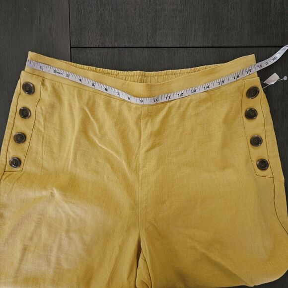ECI Sunflower Yellow Linen Blend Cropped Wide Leg Pull On Sailor Pants Size L - Picture 5 of 8